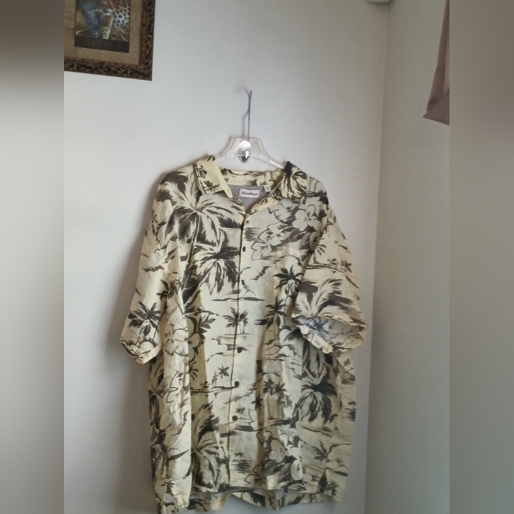 Caribbean Shirt Men 4XL  Yellow and Green Tropical Resort Beach Vacation Casual